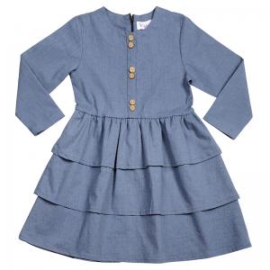 2-12 Years Kids Clothes Layered Pattern Girl Dress Without Collar