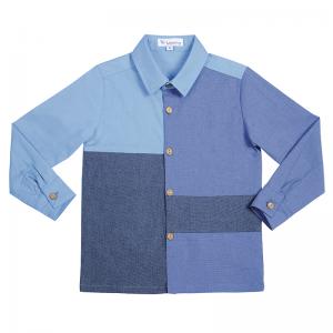 2020 New Design Contrast Color Patchwork Kids Roll-Up Sleeved Shirts for Boys