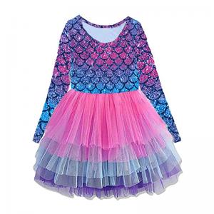 2021 New Design Kids Costume Blue Ballet Tulle Mermaid Princess Girl Tutu Dress On Party