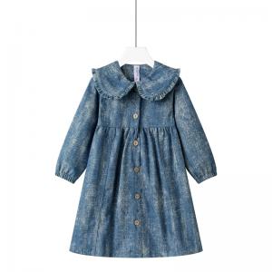 2025 Autumn Ruffle Collar Denim Dress for Girls Children Long Sleeve