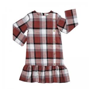 Check Pattern Organic Cotton Dress OEM/ODM Manufacture Wholesale Fashion Kids Girl Apparel 