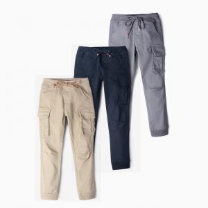 Child Cotton Cargo Pant Color Fade Proof Washed Twill Trousers for boys 4-14 Years