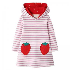 Custom Kids Pink And White Stripes Towelling Hoodie Dress For Girl