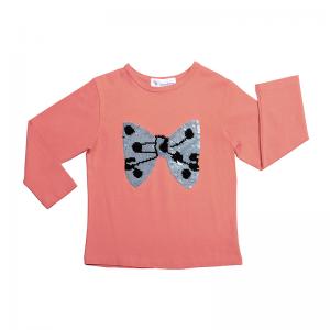 Fancy Summer Long sleeve Children Girl Butterfly Sequin O-neck Tee Kids Clothing T-shirts