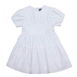 Fashion Elegant Summer Kids Girls Dress Puff Sleeve And Ruffle Hem