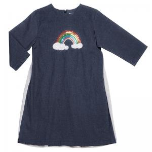 Fashion Kids Casual Clothes Girl 3/4 Sleeve Rainbow Sequin Embroidery Dresses In Europe