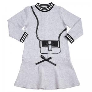 Fashion New Girls' Cloth Dress Spring Autumn Dress Rib Neck And Cuff Dress 