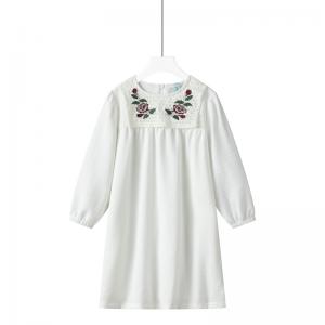 Flower Embroidery Girls Knee Length Dress  Wholesale Girls Boutique Clothes