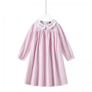 Girl Kids Striped Dress Thin Doll Collar Girl Long-sleeved Summer  Cotton Dress