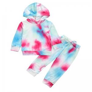 Girls Outfits Children Pastel Tie-Dye Jogger Sweatsuit Hoodie Top Pant Pajamas Sets