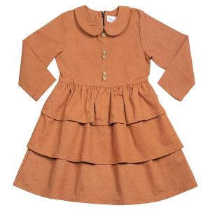 New Design Sweet Girls Layer Ruffle Dress With Small Collar