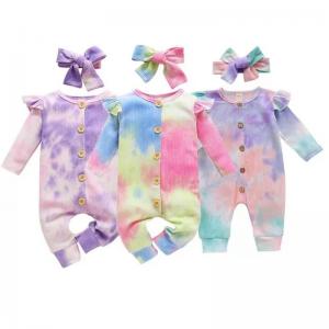 Newborn Baby Girls Jumpsuit Cotton Rib Tie Dye Rompers And Headband For Babies