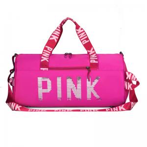 Round Duffel Travel Bag With PINK Sequins Embroider