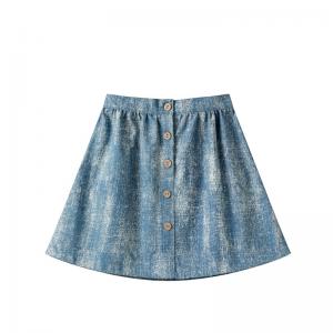 Summer Casual A-Line Jeans Skirt for Girls Solid Pattern with Wooden Button