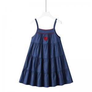 Toddler Girl Clothes Denim Sleeveless Vest  Gathering Dress for Kids Summer