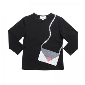 Vogue 100% Cotton T Shirts Sequin Bags Embroidery Tees Girls Black T Shirt